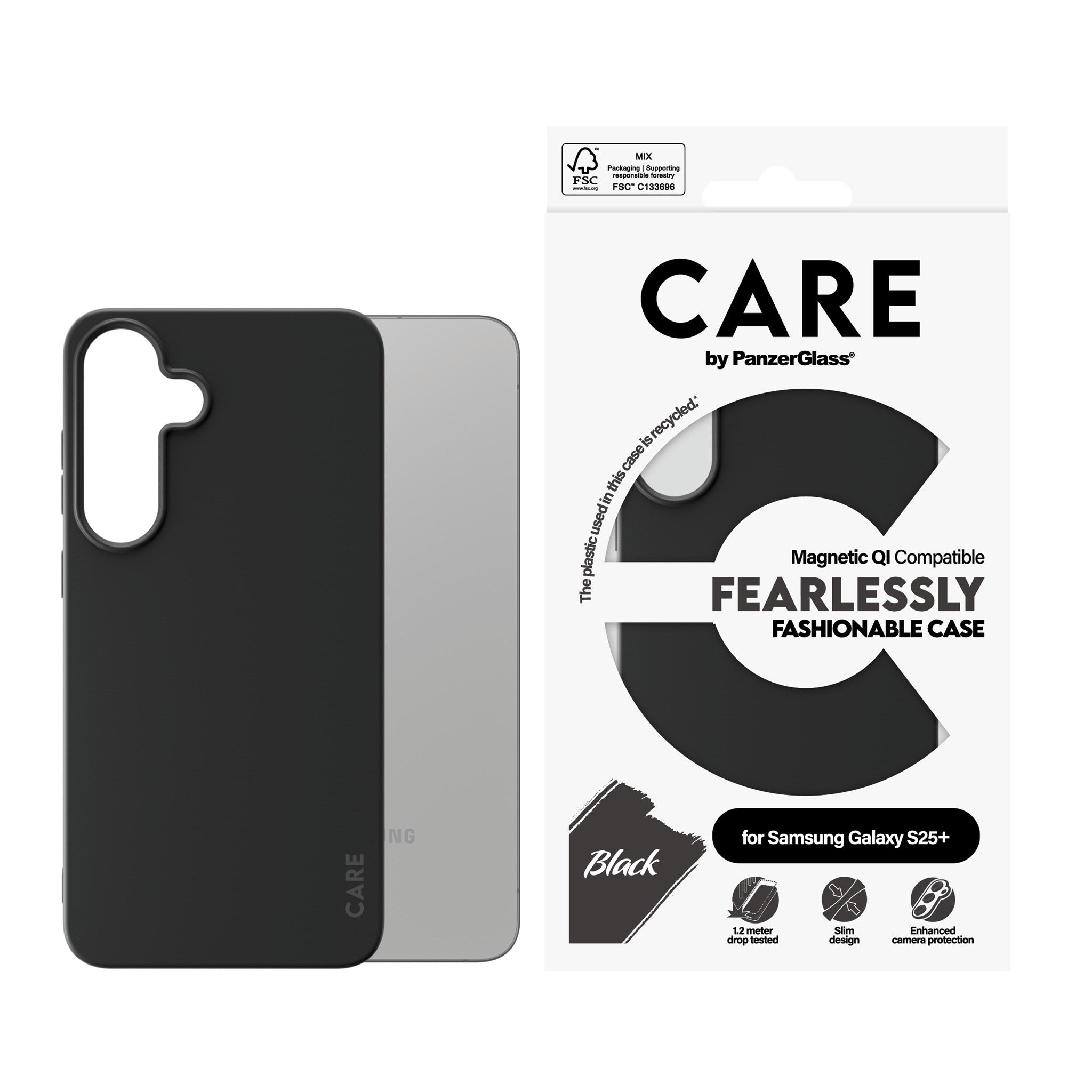 CARE by PanzerGlass® Fashionable Case Schwarz m. Qi Compatible Samsung Galaxy S25+